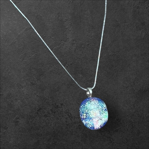 *Handmade Glittery Glass Pendant 18” Stainless Steel Necklace - Picture 2 of 15